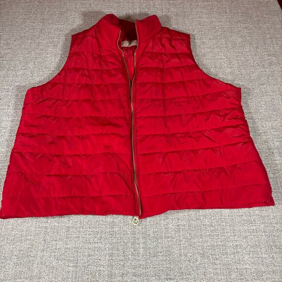 Michael Kors Red Puffer Quilted Vest Women Full Front Zip - Picture 1 of 8